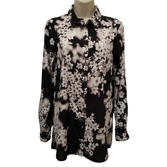 Calvin Klein Women’s Blouse long Sleeve Roll tab Floral Abstract Print Small - Picture 1 of 8